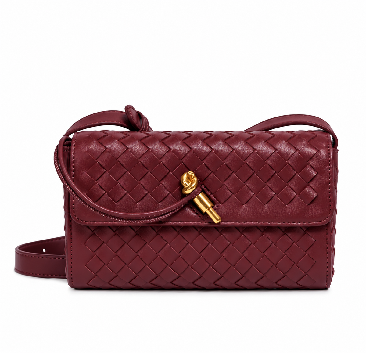 Woven Crossbody Bag with Gold Knot Closure
