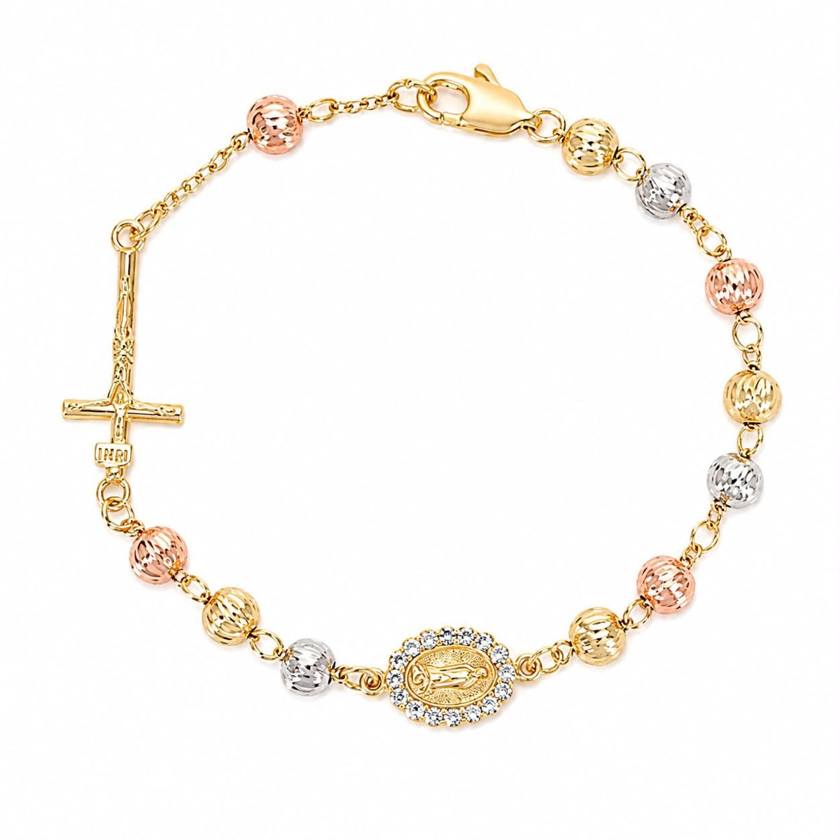 Gold-Plated Rosary Bracelet with Virgin Mary Medal and Crucifix
