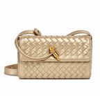Woven Leather Crossbody Bag with Gold-Tone Knot Closure