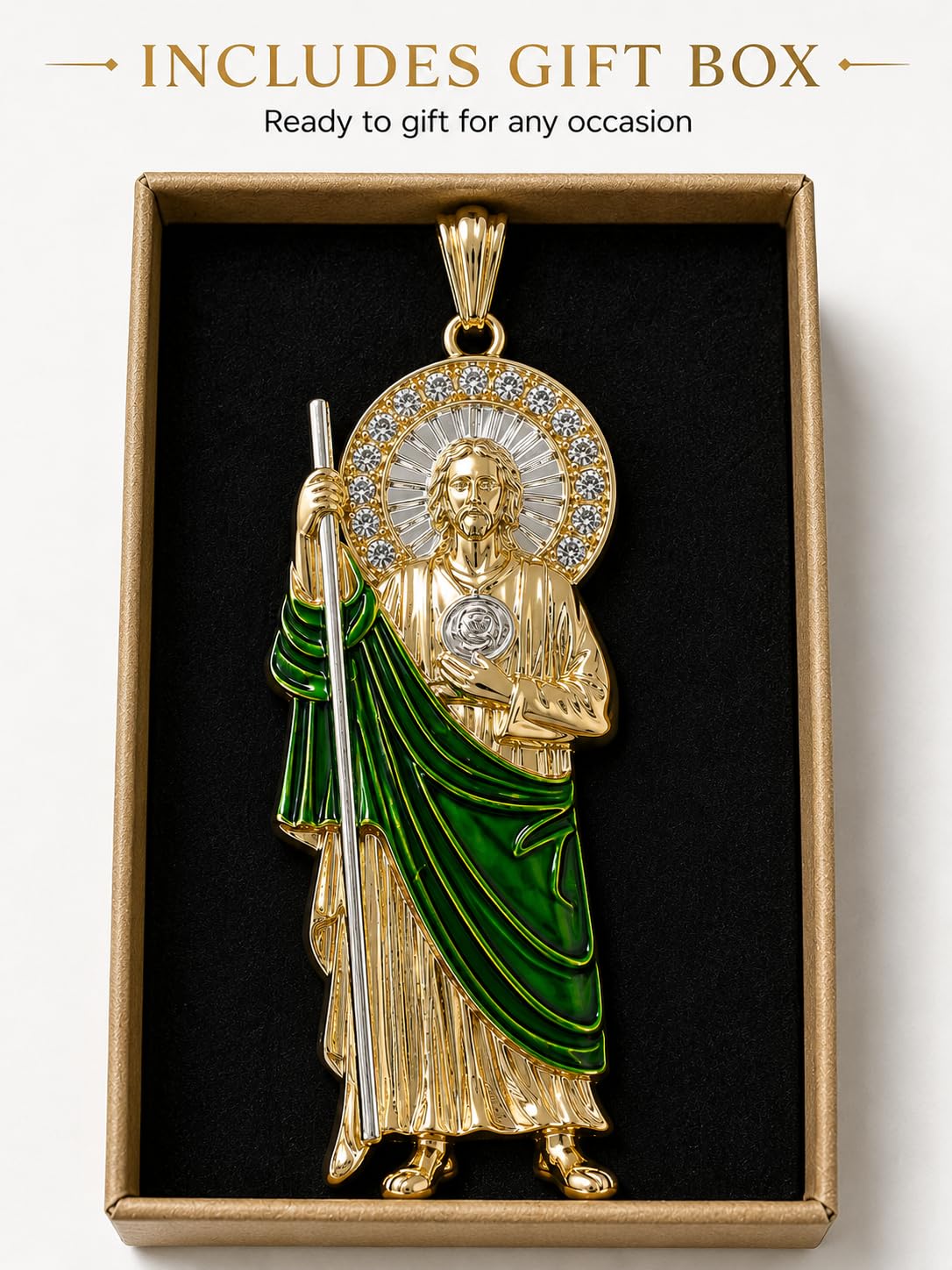 Saint Jude Religious Pendant 18K Gold-Plated 8 x 3 cm