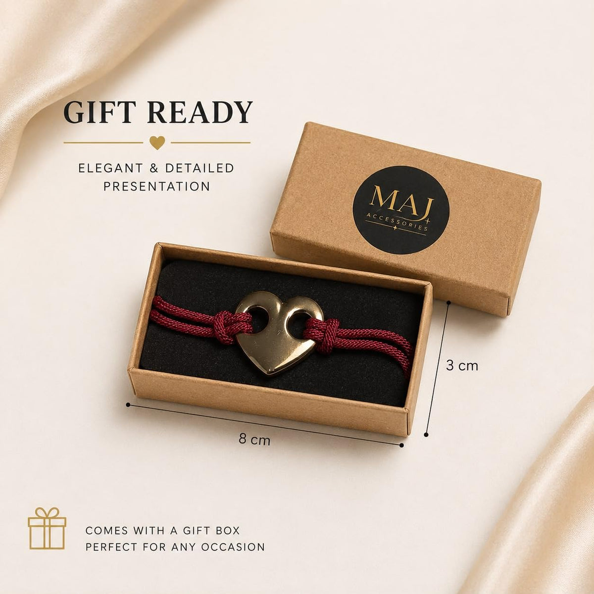 MAJ Accessories Heart Charm Bracelet, String Cord, Gold-Tone