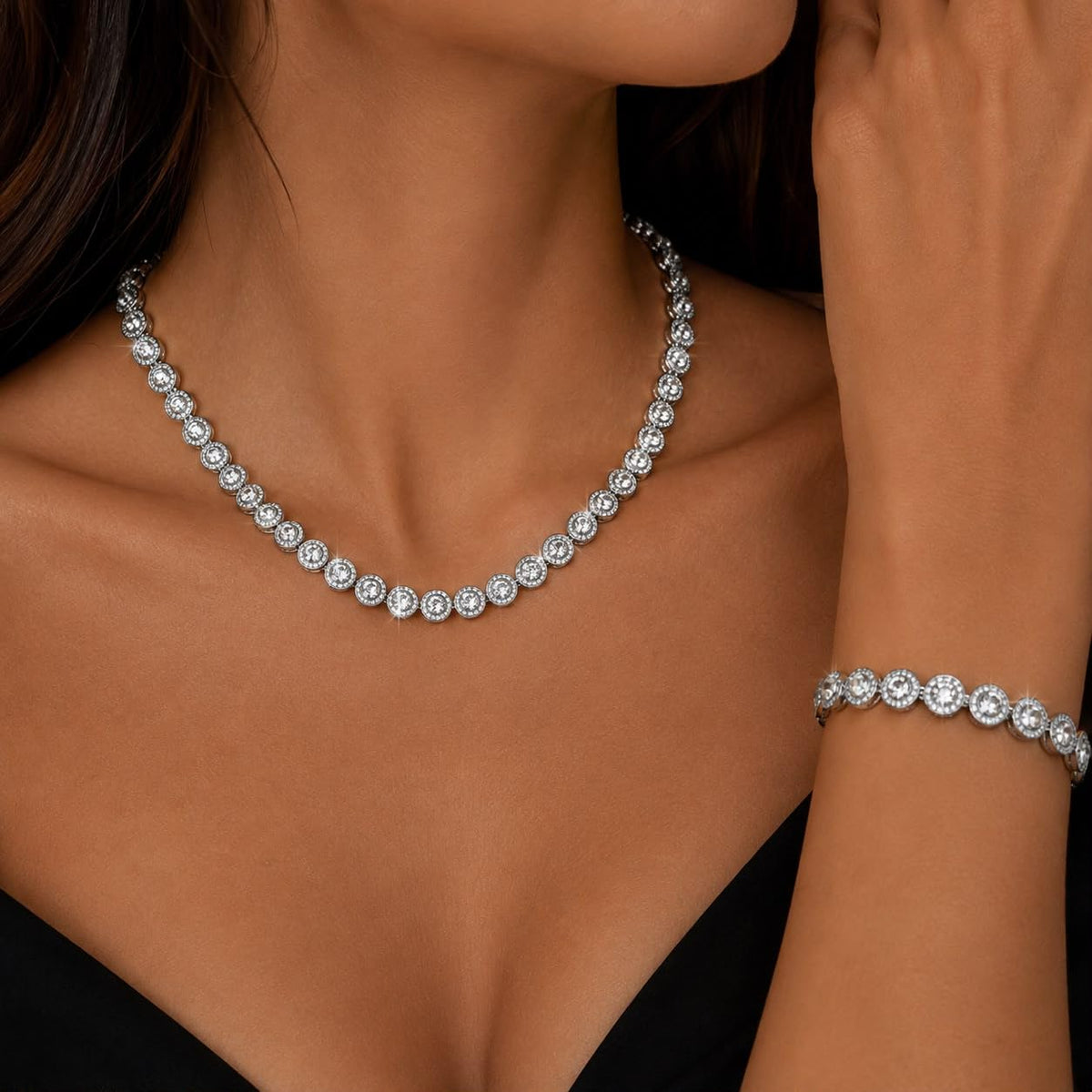 White Gold-Plated Brass – 2-Piece Jewelry Set with Gift Box