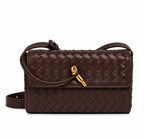 Woven Leather Crossbody Bag with Gold-Tone Knot Closure