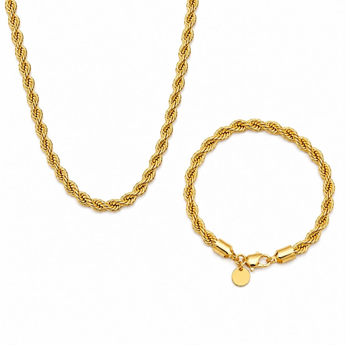 Gold-Plated Rope Chain Necklace & Bracelet Set