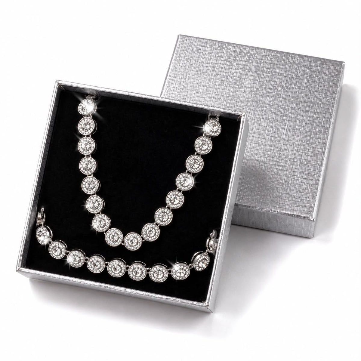 White Gold-Plated Brass – 2-Piece Jewelry Set with Gift Box