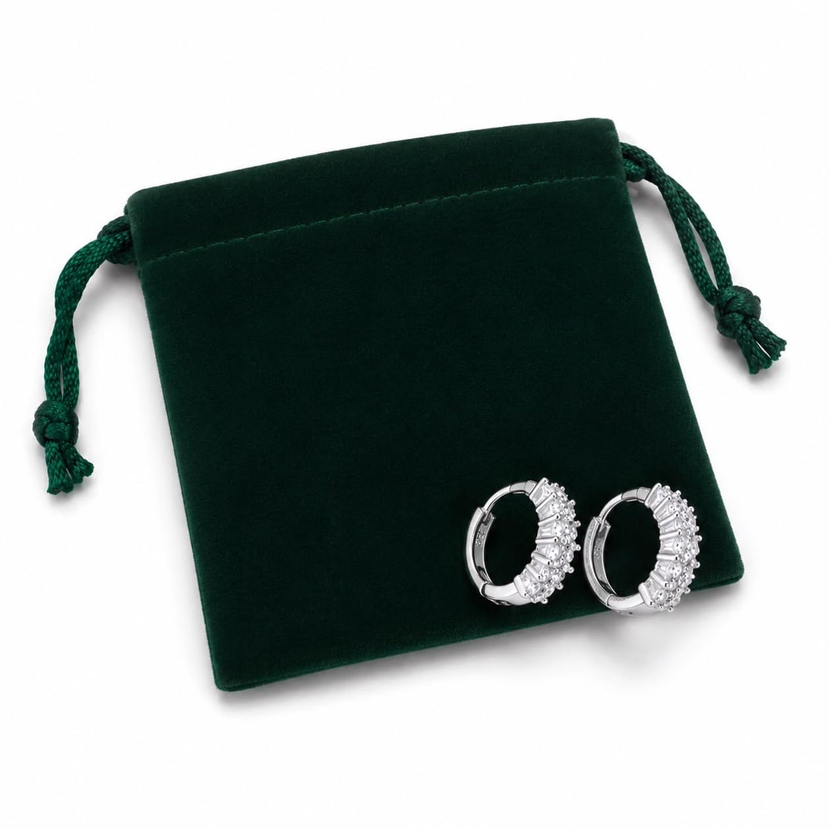 925 Sterling Silver Huggie Hoop Earrings for Women, Sparkling CZ Double Row Small Hoops, Elegant Lightweight Jewelry, Gift Pouch Included