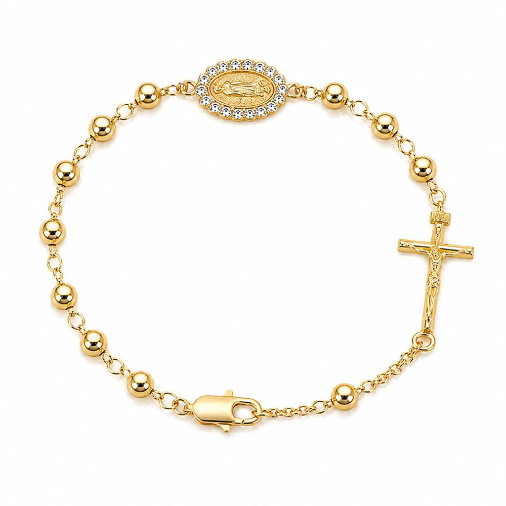 Gold-Plated Rosary Bracelet with Virgin Mary Medal and Crucifix