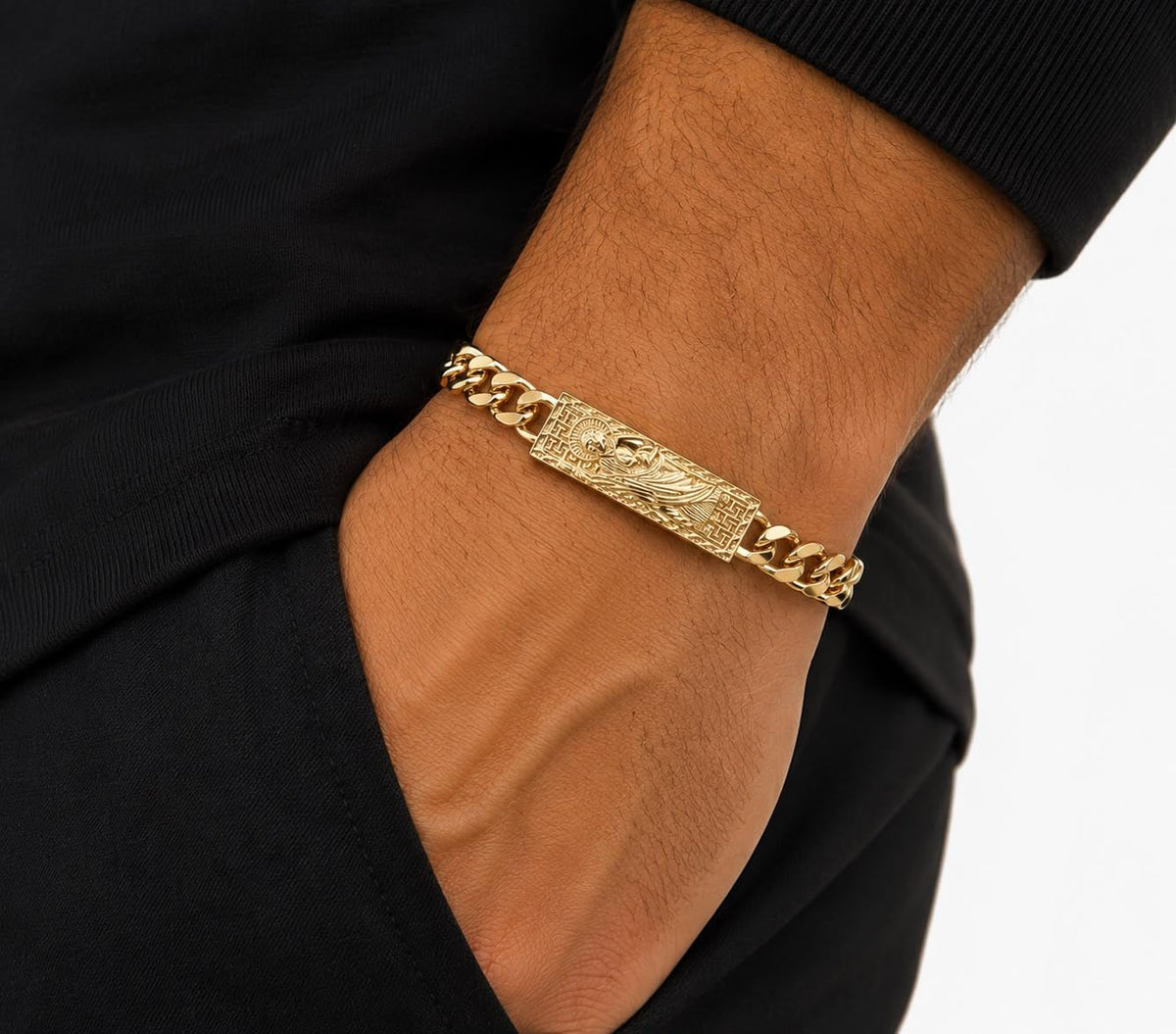 Gold-Tone Cuban Chain ID Bracelet with Engraved Plate