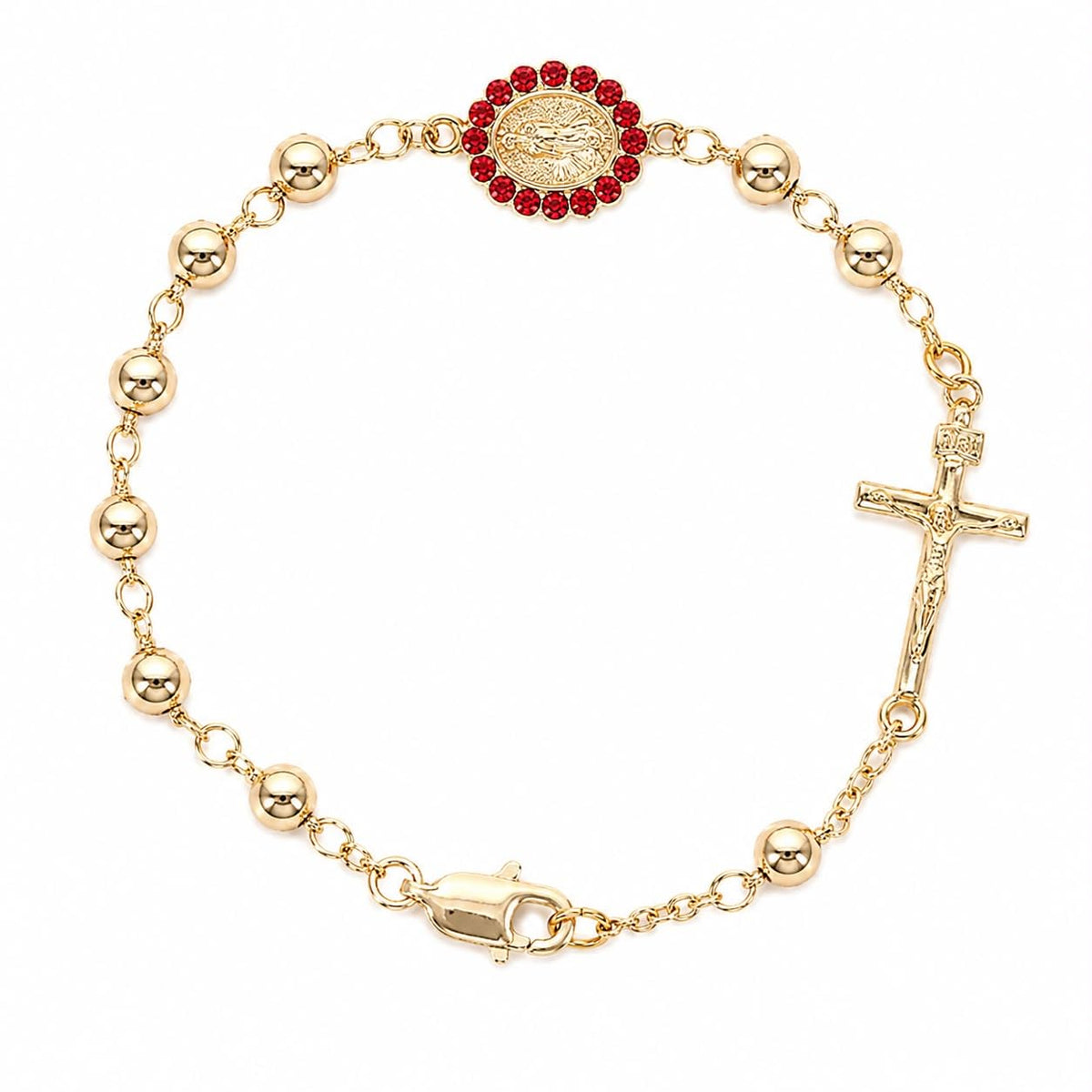 Gold-Plated Rosary Bracelet with Virgin Mary Medal and Crucifix