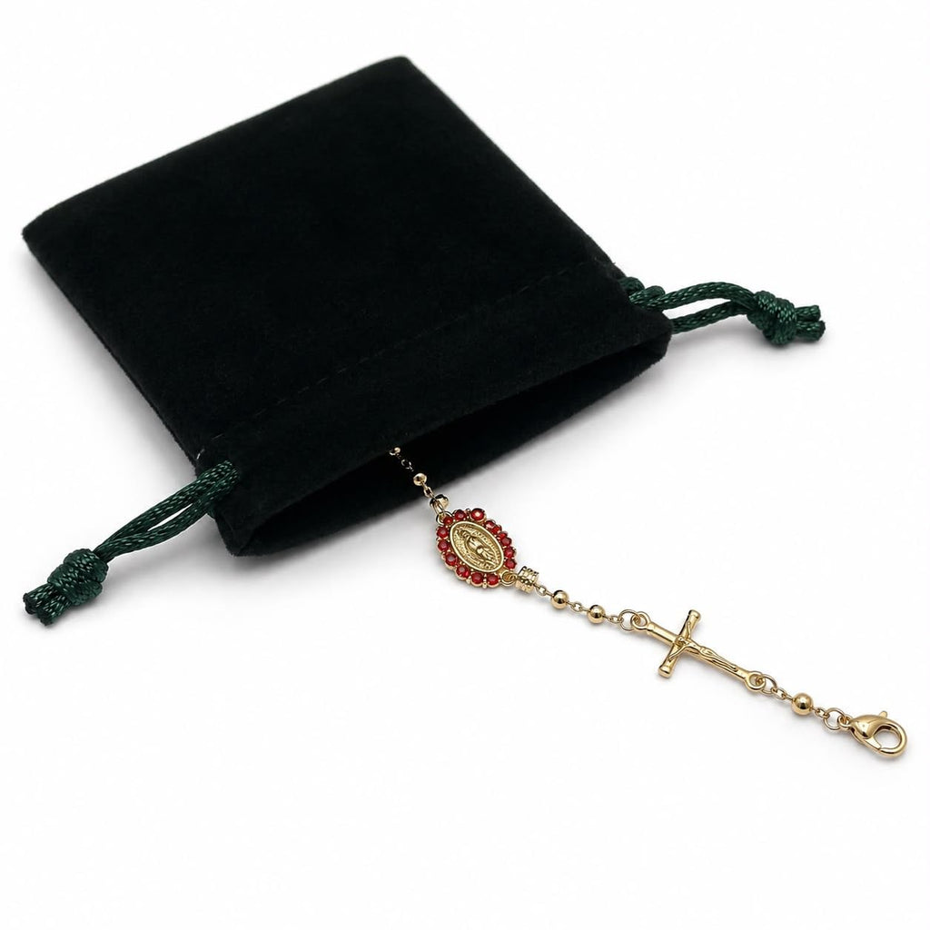 Gold-Plated Rosary Bracelet with Virgin Mary Medal and Crucifix