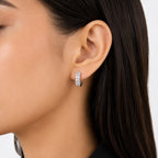 925 Sterling Silver Huggie Hoop Earrings for Women, Sparkling CZ Double Row Small Hoops, Elegant Lightweight Jewelry, Gift Pouch Included