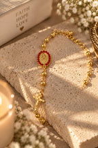 Gold-Plated Rosary Bracelet with Virgin Mary Medal and Crucifix