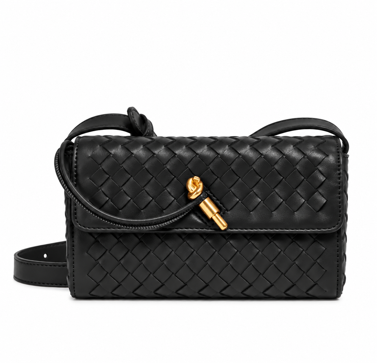 Woven Crossbody Bag with Gold Knot Closure