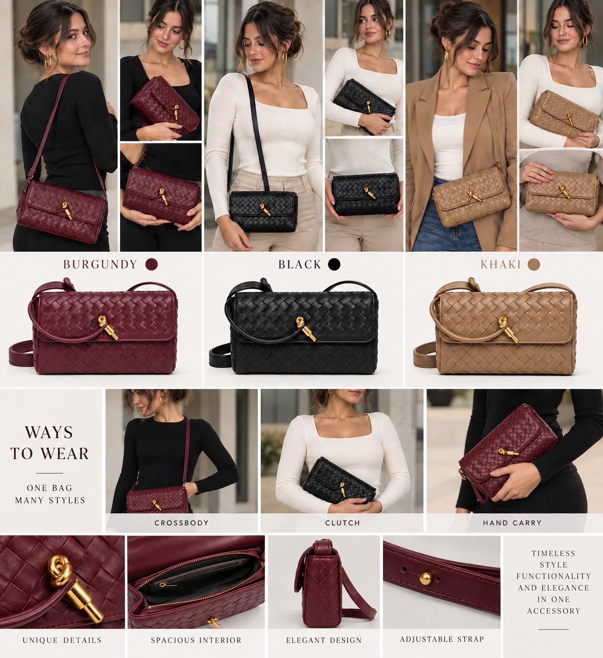 Woven Crossbody Bag with Gold Knot Closure