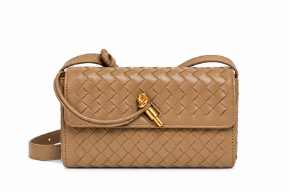 Woven Crossbody Bag with Gold Knot Closure