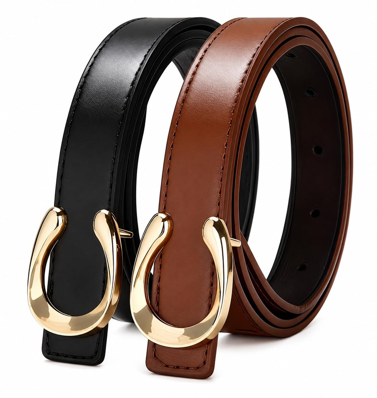Women's Leather Belt Set Black and Brown