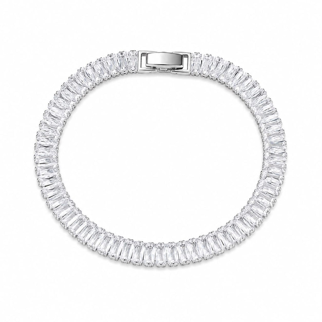 925 Sterling Silver Tennis Bracelet with Clear Rectangular Stones