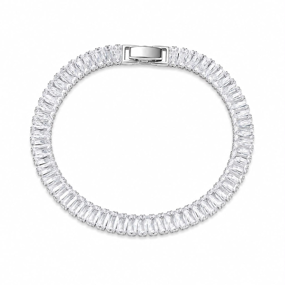925 Sterling Silver Tennis Bracelet with Clear Rectangular Stones