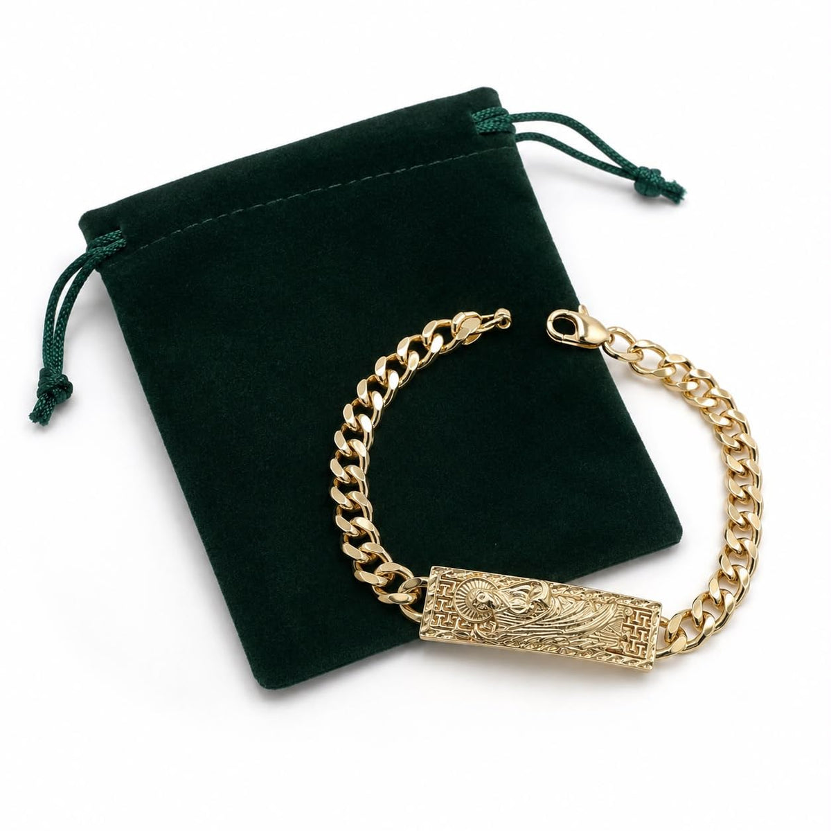 Gold-Tone Cuban Chain ID Bracelet with Engraved Plate