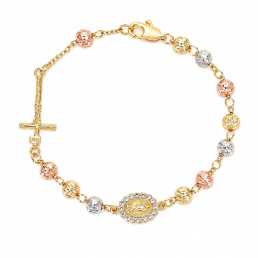 Gold-Plated Rosary Bracelet with Virgin Mary Medal and Crucifix