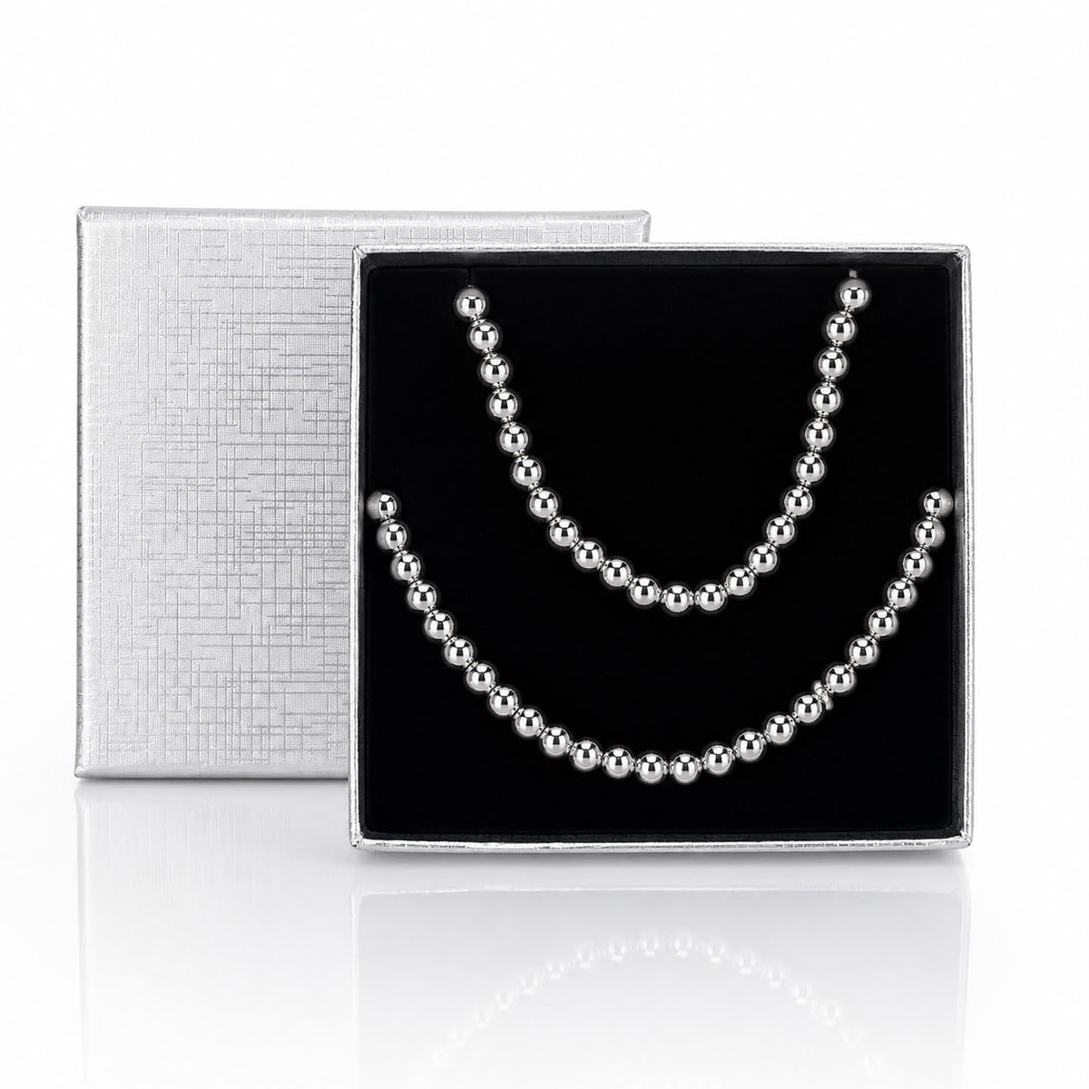925 Silver Beaded Necklace and Bracelet Jewelry Set for Women