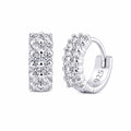 925 Sterling Silver Huggie Hoop Earrings for Women, Sparkling CZ Double Row Small Hoops, Elegant Lightweight Jewelry, Gift Pouch Included
