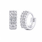 925 Sterling Silver Huggie Hoop Earrings for Women, Sparkling CZ Double Row Small Hoops, Elegant Lightweight Jewelry, Gift Pouch Included