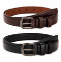 Women's Leather Belt, Black and Brown, 2 Pack