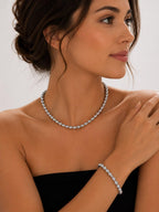 925 Silver Beaded Necklace and Bracelet Jewelry Set for Women