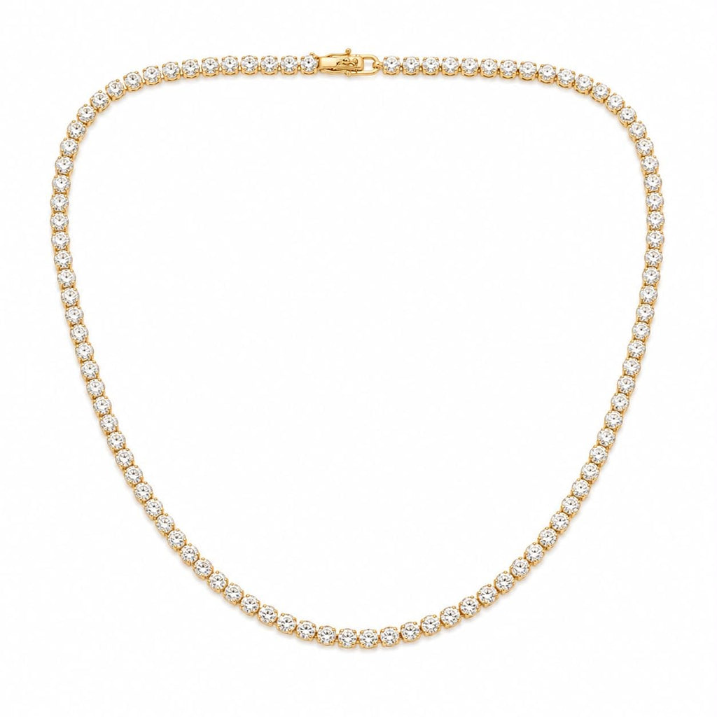 Gold-Plated Tennis Necklace with Cubic Zirconia Stones
