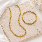 Gold-Plated Rope Chain Necklace & Bracelet Set