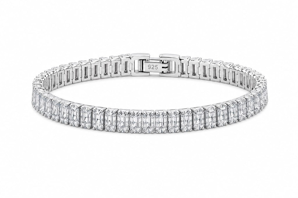 925 Sterling Silver Tennis Bracelet with Clear Rectangular Stones