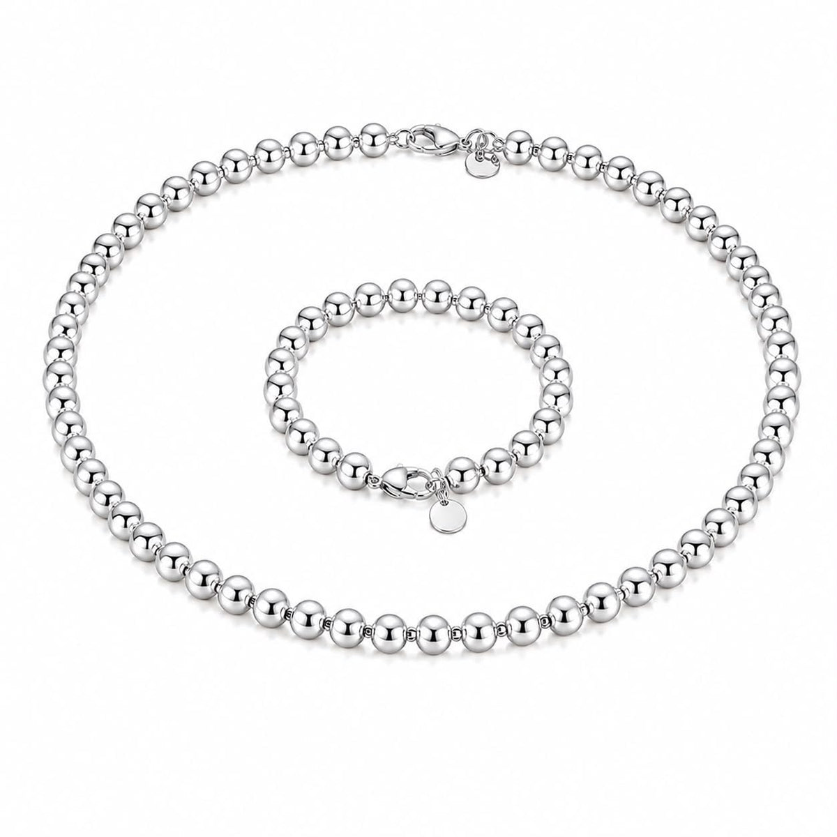 925 Silver Beaded Necklace and Bracelet Jewelry Set for Women