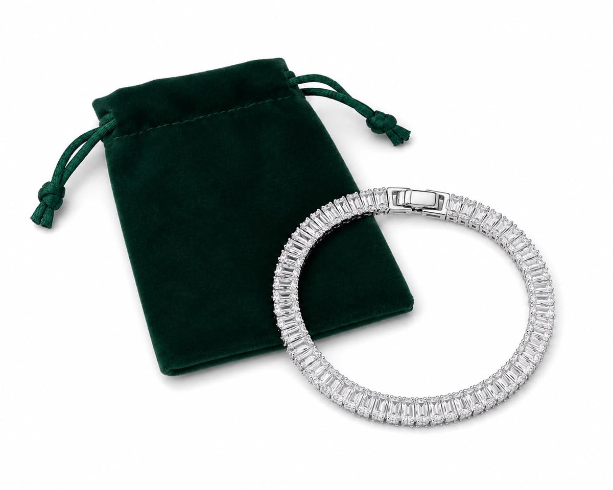 925 Sterling Silver Tennis Bracelet with Clear Rectangular Stones