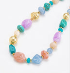 Multicolor Pastel Beaded Necklace with Gold-Tone Accents
