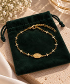 Stainless Steel Religious Bracelet with Virgin Mary medal & croses ; 18k Gold Plated, adjustable for women and men, faith jewelry gift